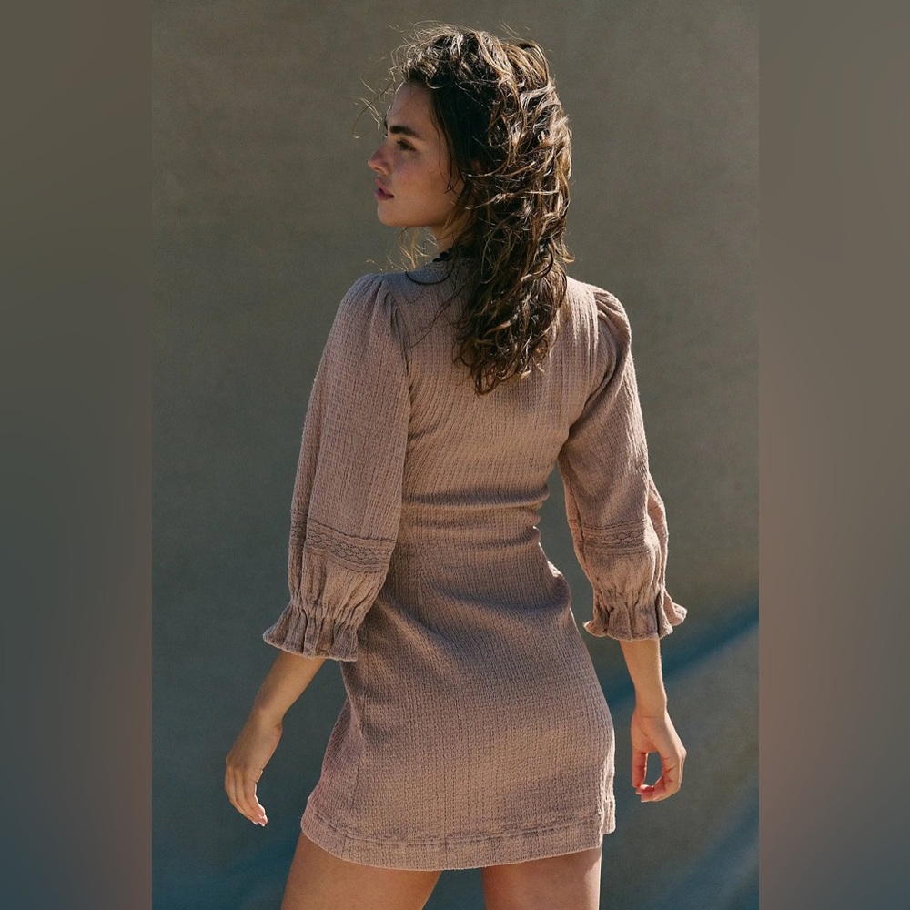 Free People Dusty Rose Crochet Button Mini Dress - Picture 3 of 4